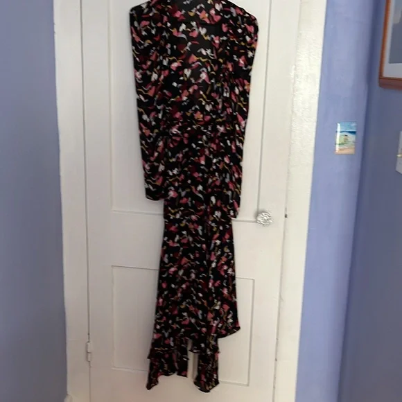 A.L.C. Silk wrap dress black and coral size 4 - Picture 9 of 11